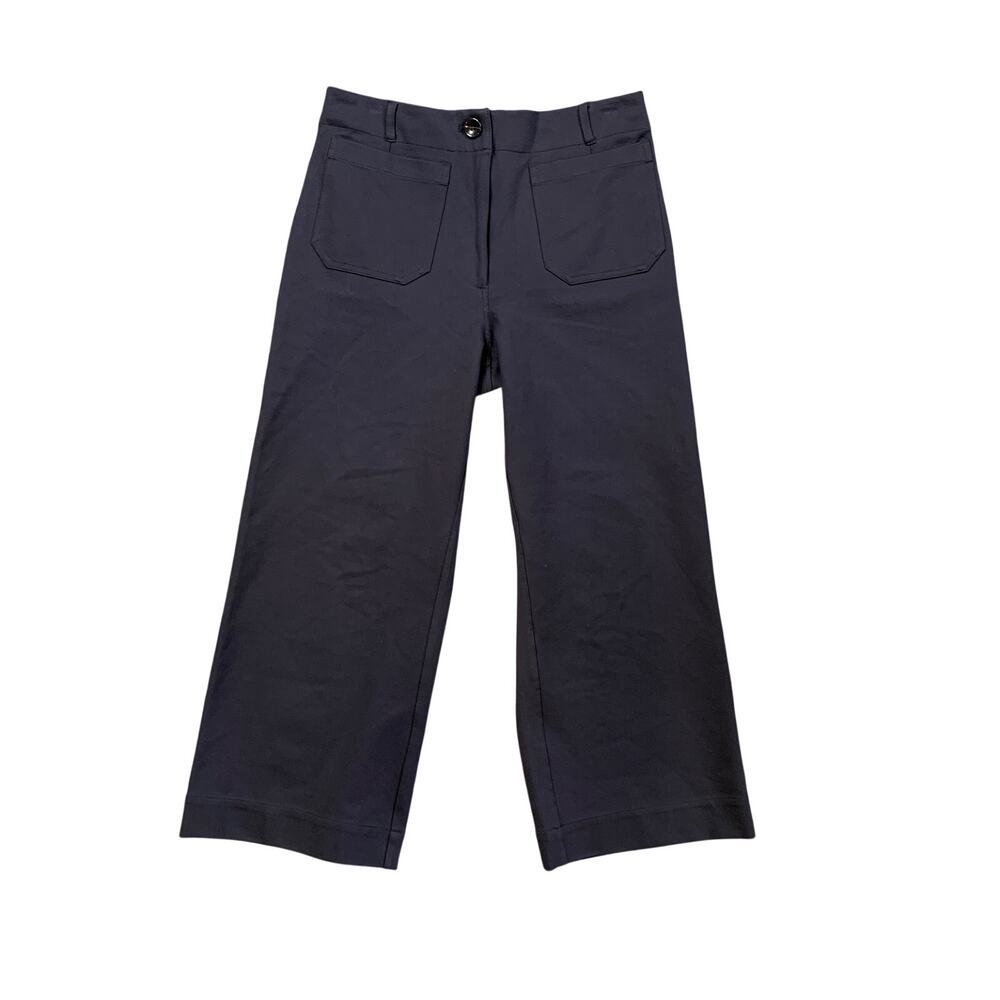 Quince Pants Womens 10 Navy Ultra Stretch Ponte Cropped Wide High Rise Pockets